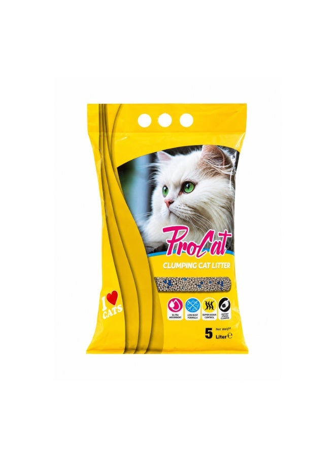 ProCat Premium Lemon Scented Clumping Cat Litter, 5 Liter Bag - Ultra Absorbent Natural Bentonite, 99% Dust-Free, Instant Strong Clumping & Advanced Odor Block