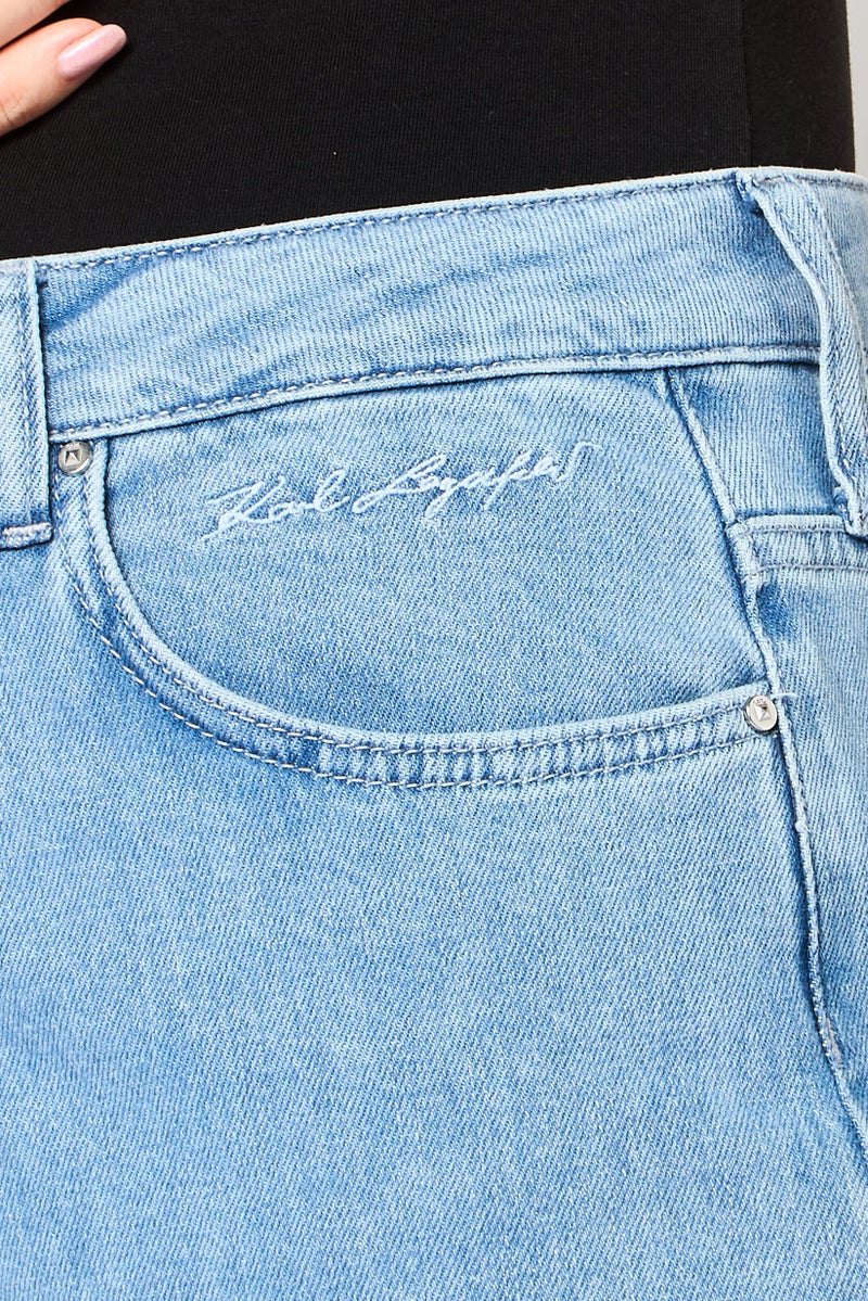 Karl Lagerfeld Women Regular Fit Washed Non Stretchable Denim, Blue - Image 3