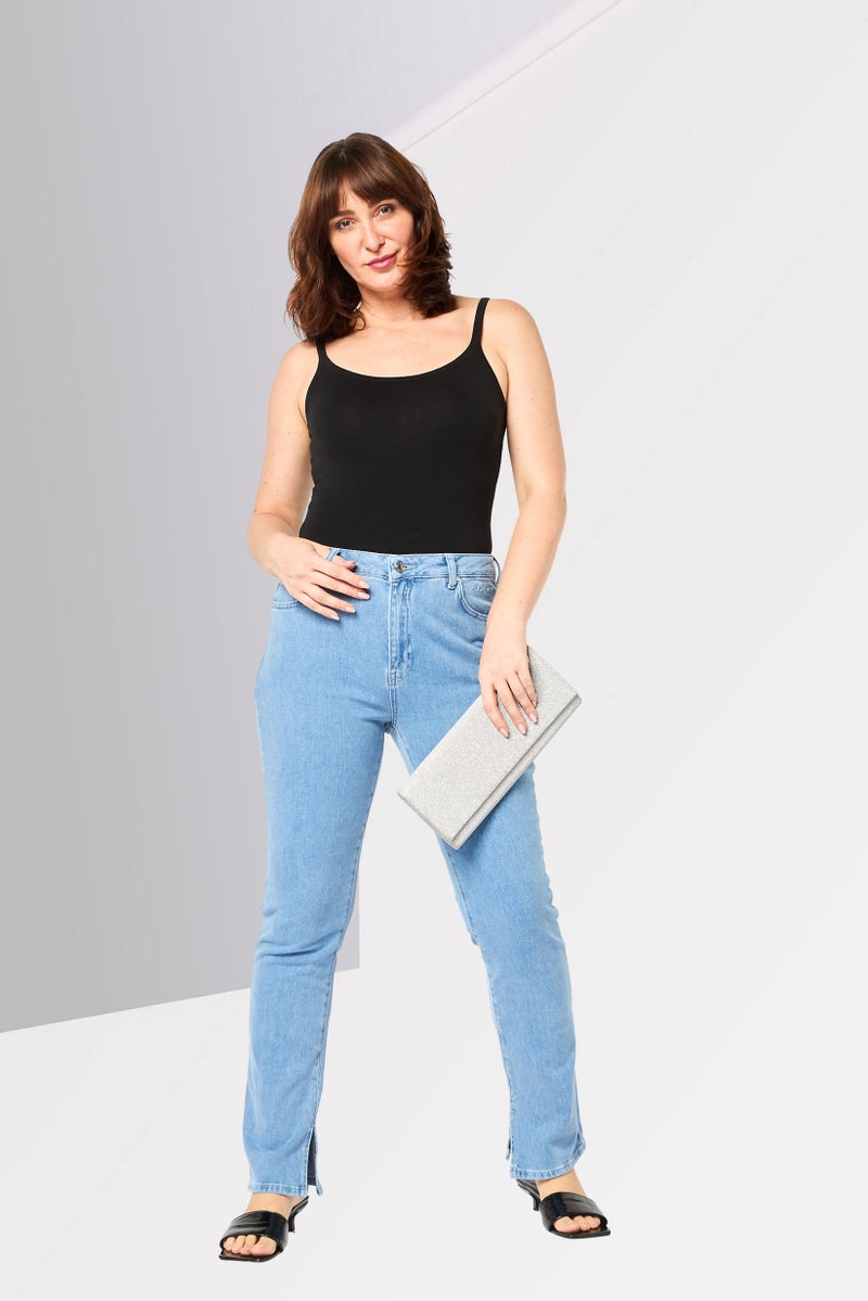 Karl Lagerfeld Women Regular Fit Washed Non Stretchable Denim, Blue - Image 2