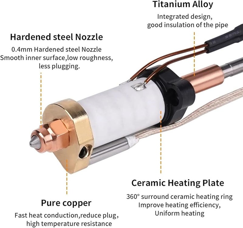 مجموعة رأس تسخين ببثق سيراميك 360 درجة مع فوهة فولاذ مقوى 0.4 مم للطابعة ثلاثية الأبعاد - Image 3