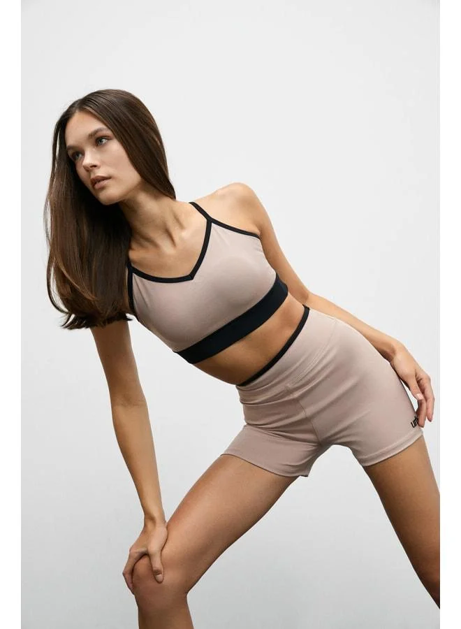 URBAN BEAT STURBAN Women's Stretch and Soft-Textured Contrast Fabric Strappy Mink Sports Bra.