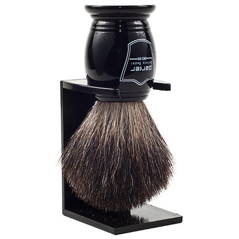 Parker Safety Razor Parker 100% Black Badger Bristle Shaving Brush with Ebony Handle -Brush Stand Included