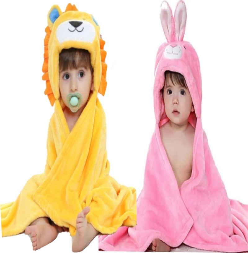 BRANDONN Baby Bath Towel New Born Combo Pack of Funny Hood Wrapper Cum Blanket for Baby Boys and Baby Girls Pack of 2 - Image 1
