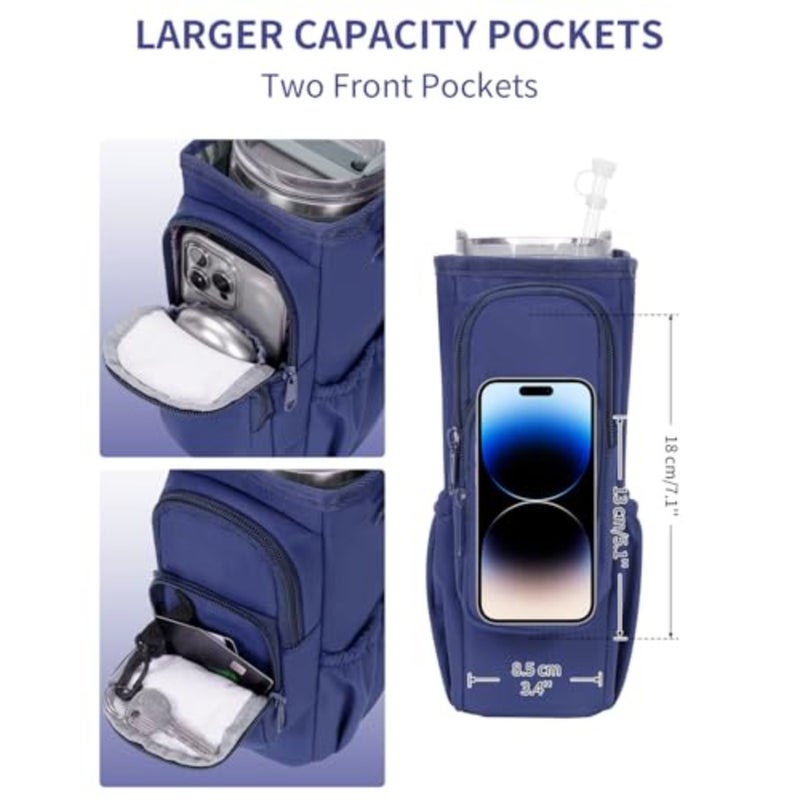 Water Bottle Holder with Strap, Magnetic Gym Bag for Women Fits handled tumblers, phone pocket, adjustable crossbody strap, insulated lining, hands-free for walking, gym and everyday use - Image 3