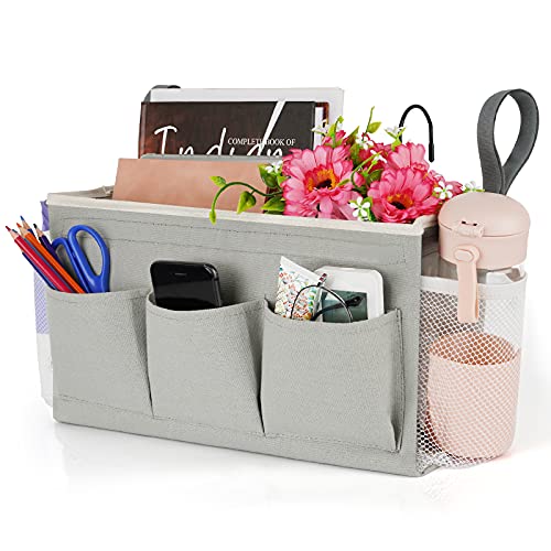 Lilithye Bedside Storage Organizer with Fixed Straps and Water Bottle Holder for Home, College, Dorm, Bunk / Hospital Bed, Crib Bed Rails (Grey) - Image 1