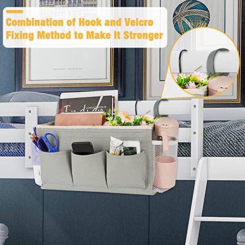 Lilithye Bedside Storage Organizer with Fixed Straps and Water Bottle Holder for Home, College, Dorm, Bunk / Hospital Bed, Crib Bed Rails (Grey) - Image 2