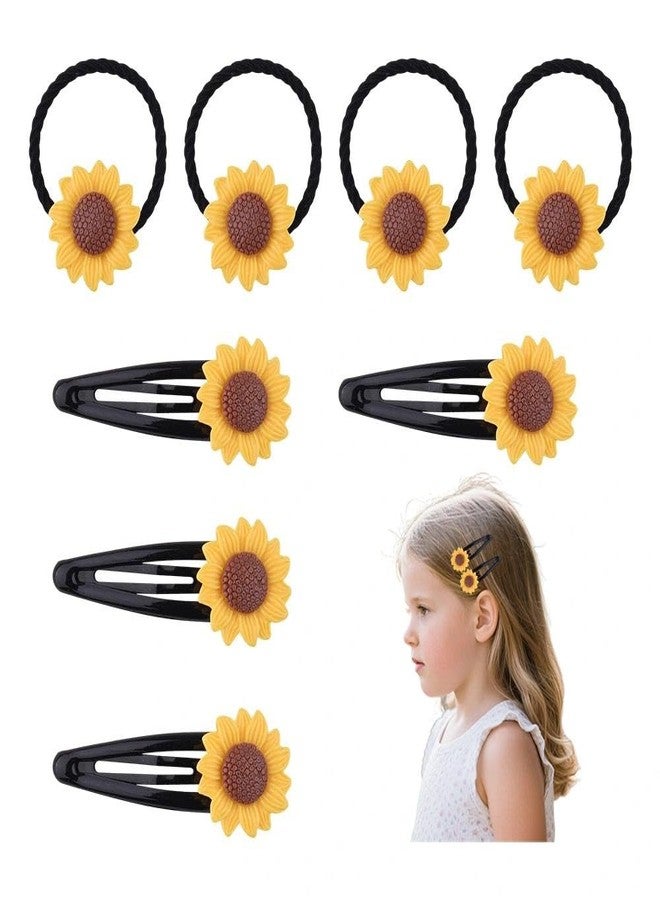 Guqqeuc Sunflower Snap Hair Clips and Hair Ties for Baby Girls 8 PCS Yellow Flower Hair Barrettes Daisy Hair Bands Elastics for Kids Toddlers Sunflowers Hair Rope Ponytail Holder - Image 1