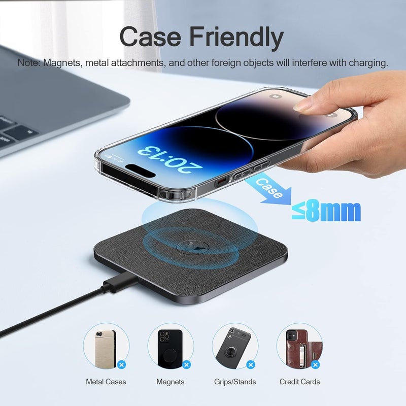AGPtek Wireless Charger, 15W Wireless Charging Pad for Samsung S24/S23/S22/S21/S20/S10/Z Flip 3/4/5, Compatible with iPhone 15/14/13/12/11/10/XR/XS, Google Pixel 5/6/7/8, AirPods, Qi-Certified, Black - Image 5