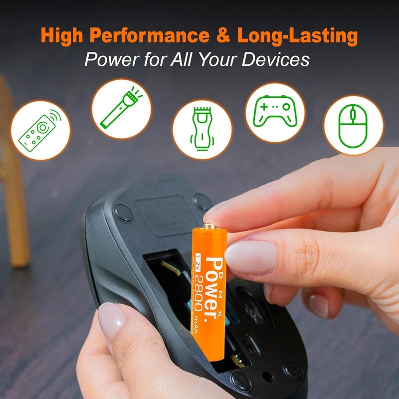 DMK Power Rechargeable AA Batteries,2800mAh High Capacity Batteries 1.2V NiMH Low Self Discharge (ORANGE, 4 PIECES) - Image 3