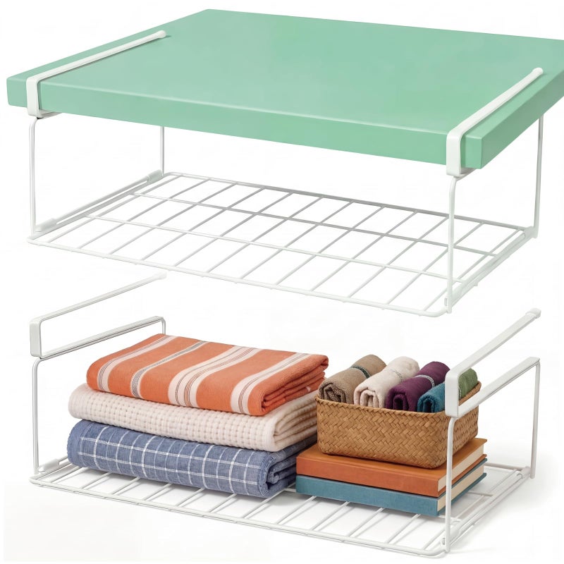 MUNEK Under Shelf Basket Storage 2 Pack White Space-Saving with Extra Layer Lightweight & Quick to Install Non-Slip16.1" D x 8.46" W - Image 1