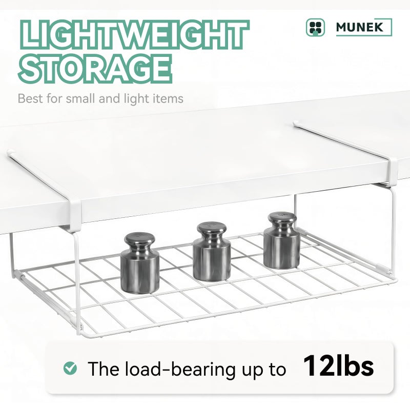 MUNEK Under Shelf Basket Storage 2 Pack White Space-Saving with Extra Layer Lightweight & Quick to Install Non-Slip16.1" D x 8.46" W - Image 5