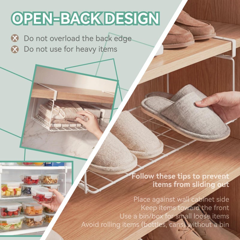 MUNEK Under Shelf Basket Storage 2 Pack White Space-Saving with Extra Layer Lightweight & Quick to Install Non-Slip16.1" D x 8.46" W - Image 2