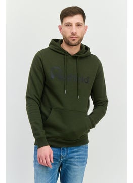 Men Hooded Brand Logo Long Sleeves Hoodies, Olive