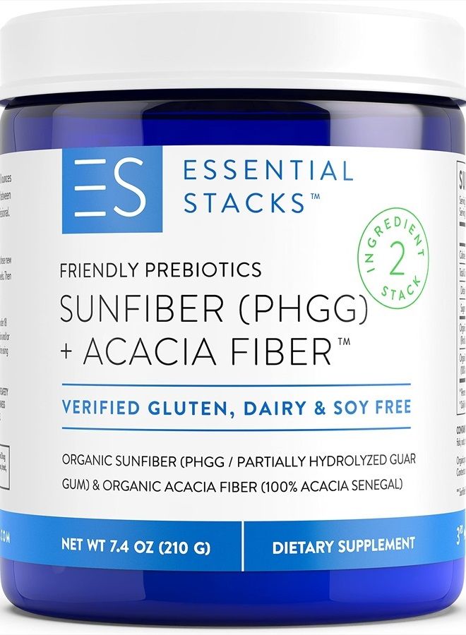 Essential Stacks ألياف بريبايوتيك عضوية من صن فايبر (صمغ جوار محلل جزئيًا/PHGG) مع مسحوق ألياف الأكاسيا - ألياف قابلة للذوبان خالية من الجلوتين وغير معدلة وراثيًا وغير منكهة (7.4 أونصة) - Image 1