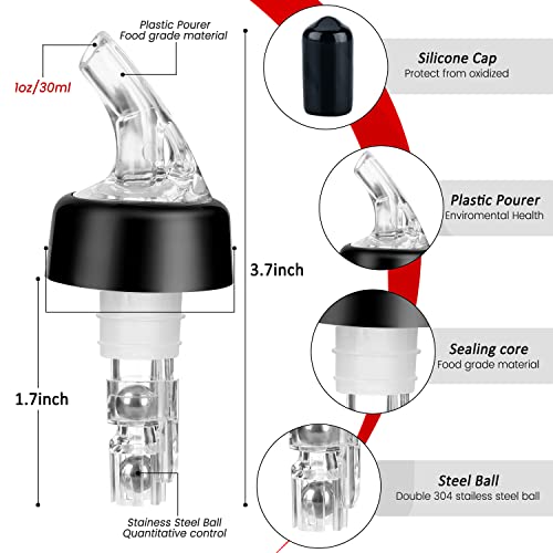 NFFIBDH Automatic Measured Bottle Pourer - Quick Shot Spirit Liquor Pour Spouts with Dust Caps for Wine Cocktail Beverages - Ideal Home Bar Tools 1 oz / 30ml (Clear, 4 Pack) - Image 2