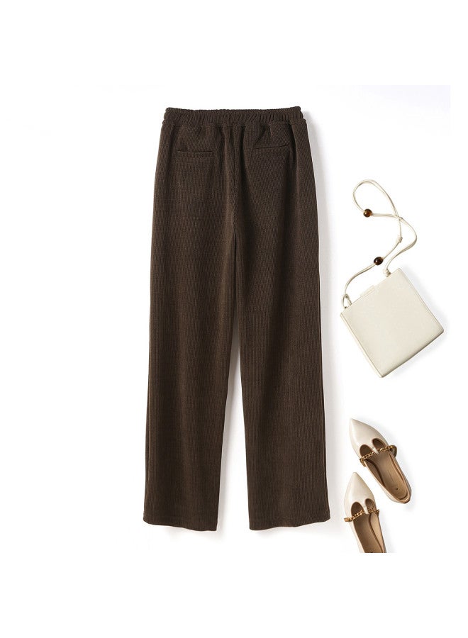 XINYANG Corduroy Wide Leg Pants For Women - Winter High Waist Flowy Fleece-lined Thick Straight Leg Trousers - Image 4
