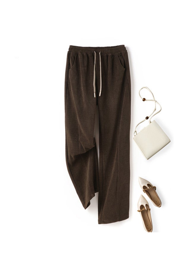 XINYANG Corduroy Wide Leg Pants For Women - Winter High Waist Flowy Fleece-lined Thick Straight Leg Trousers - Image 3