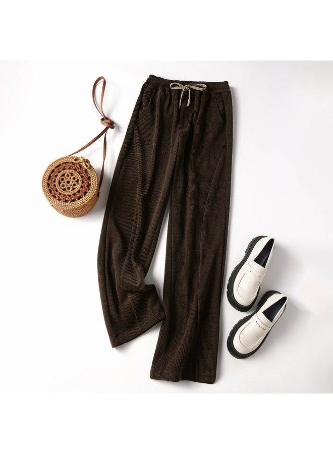 XINYANG Corduroy Wide Leg Pants For Women - Winter High Waist Flowy Fleece-lined Thick Straight Leg Trousers - Image 5