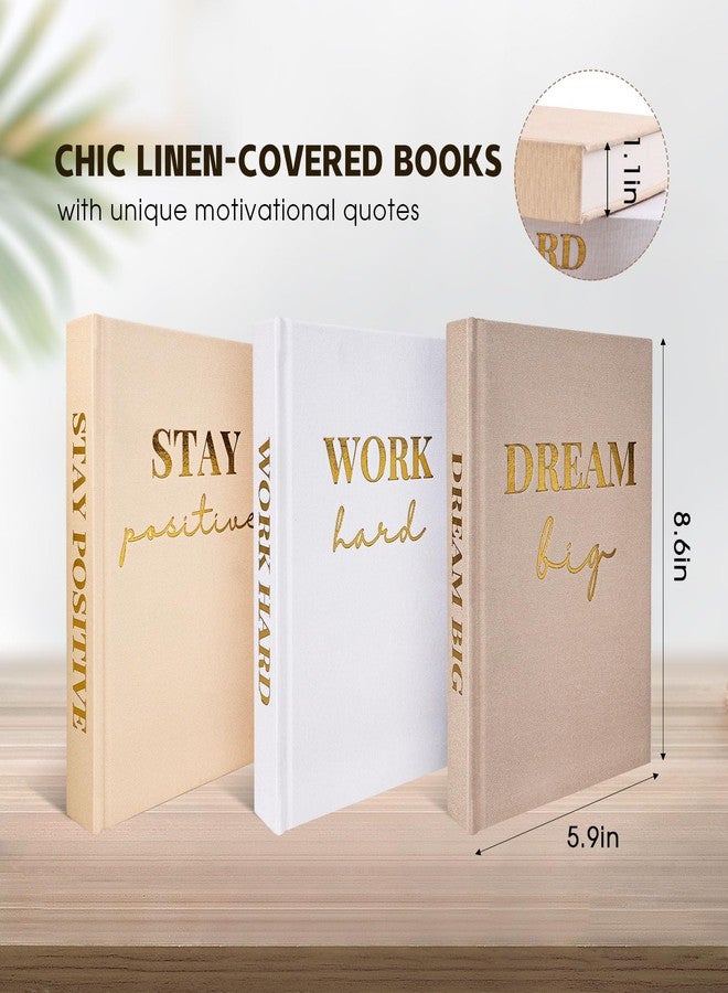 Nichake Set of 3 Linen Covered Decorative Books for Home Office Decor-Gold Foil Stamping Decor Books,Motivational Office Decor for Women Men Neutral Book Decor for Coffee Tables and Book Shelf - Image 2