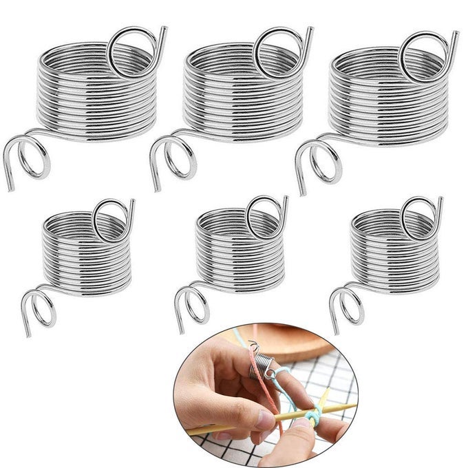 6 PACK KNITTING CROCHET LOOP RING FOR FINGERS 2 SIZE CROCHET RING GUIDE FINGER HOLDER KNITTING THIMBLE FOR CROCHET KNITTING CRAFTS ACCESSORIES TOOL