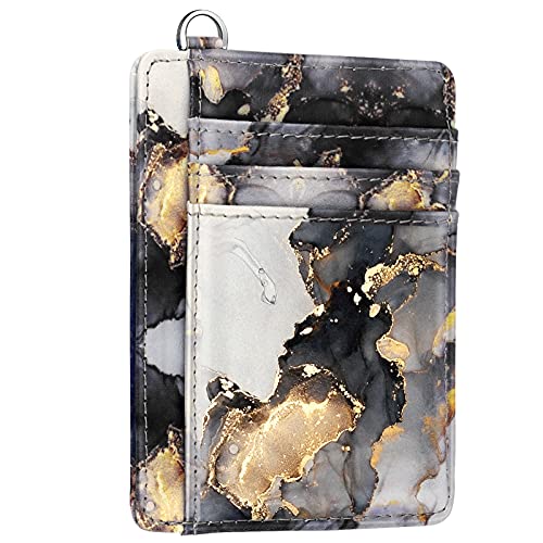 Coco Rossi Slim Front Pocket Wallet RFID ID Card Holder Cute Small Wallet with Keychian for Women,Grey Marble - Image 1