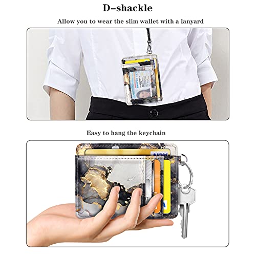 Coco Rossi Slim Front Pocket Wallet RFID ID Card Holder Cute Small Wallet with Keychian for Women,Grey Marble - Image 4