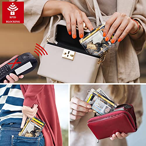Coco Rossi Slim Front Pocket Wallet RFID ID Card Holder Cute Small Wallet with Keychian for Women,Grey Marble - Image 5