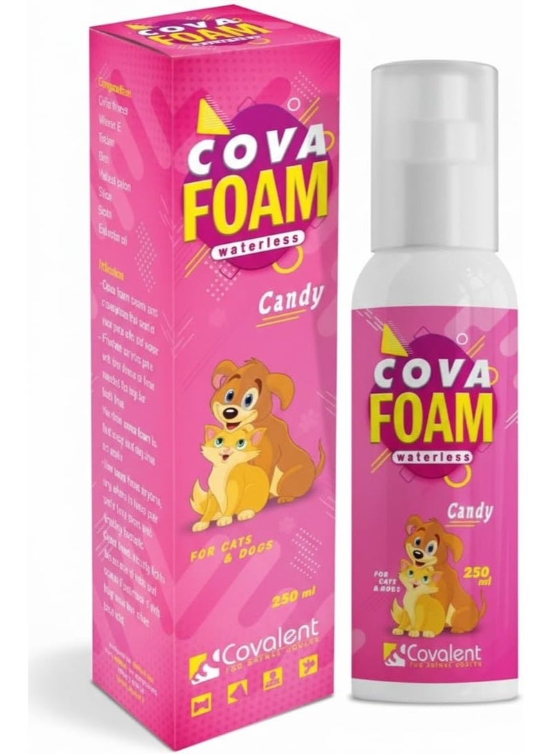 كوفا شامبو كوفا فوم (Cova Foam) الجاف للكلاب والقطط – رغوة استحمام سريعة بدون شطف – تنظيف وإزالة روائح بدون عناء – غني بالزيوت الأساسية والبيوتين لمعطف صحي – 250 مل برائحة الحلوى - Image 4
