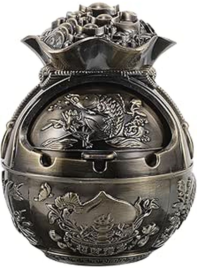 Windproof Zinc Alloy Ashtray with Lid Vintage Decorative for Indoor Outdoor and Travel - Image 1