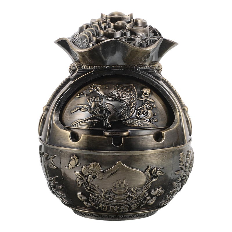 Windproof Zinc Alloy Ashtray with Lid Vintage Decorative for Indoor Outdoor and Travel - Image 2