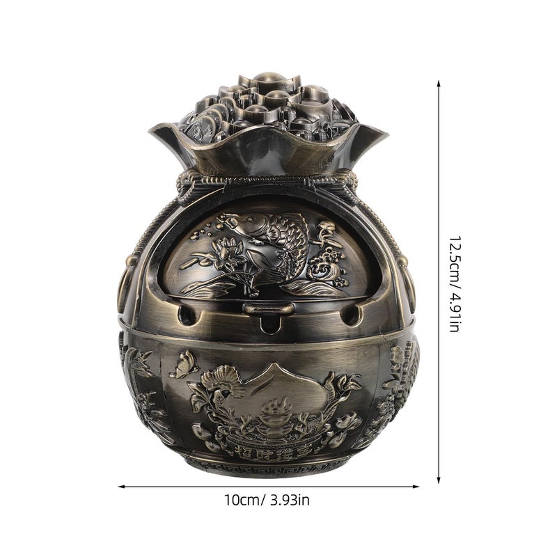 Windproof Zinc Alloy Ashtray with Lid Vintage Decorative for Indoor Outdoor and Travel - Image 3
