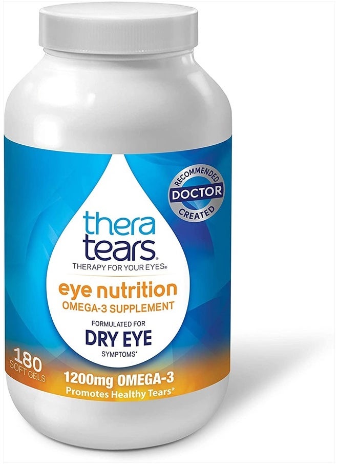TheraTears - 1200mg Omega 3 Supplement for Eye Nutrition, Organic Flaxseed Triglyceride Fish Oil and Vitamin E, 180 Count - Image 1
