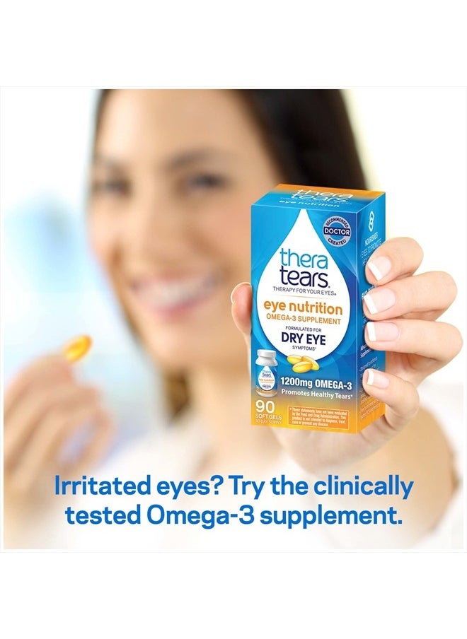 TheraTears - 1200mg Omega 3 Supplement for Eye Nutrition, Organic Flaxseed Triglyceride Fish Oil and Vitamin E, 180 Count - Image 1