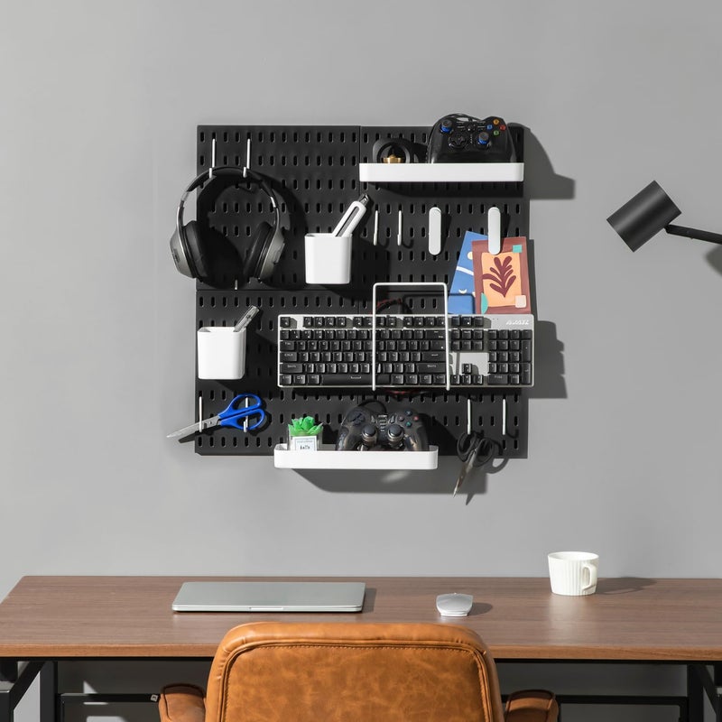 Keepo Pegboard Combination Kit, 4 Pegboards and 14 Accessories Modular Hanging for Wall Organizer, Crafts Organization, Ornaments Display, Nursery Storage, 22" x 22", Black| Peg Board - Image 2