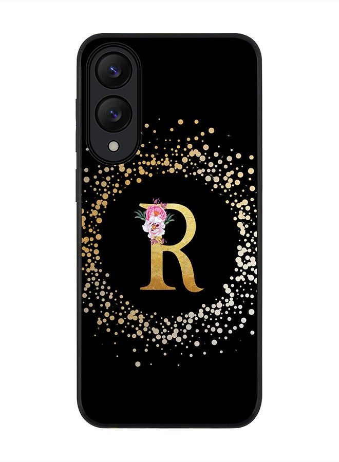 Stylizedd For Samsung Galaxy S25 Edge Case,Slim fit Camera Protection, Shockproof Thin Phone cover  - Custom Monogram Floral - R ( Black )
