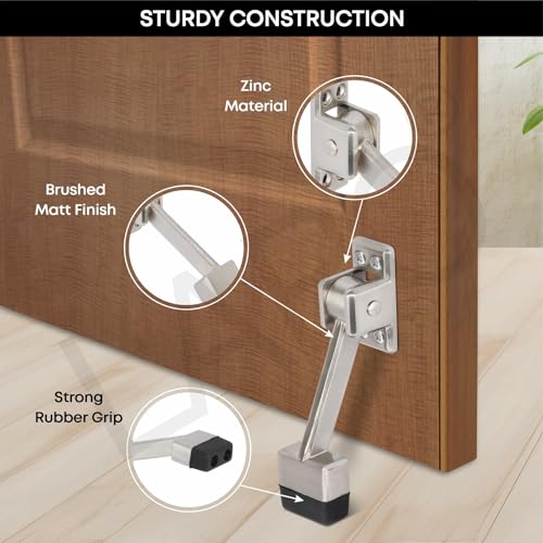 LAPO Premium 5 Inch Door Stopper for Main Door with Screw | Door Stopper to Hold Door | Sturdy Wooden Door Holder for Home, Office, Hotel | Strong Grip | Matt Finish (Pack of 4) - Image 2
