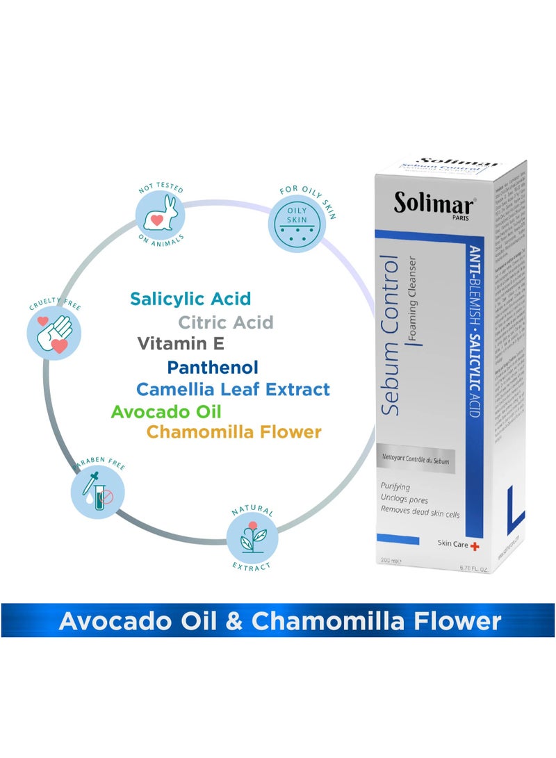 Solimar Paris Sebum Foaming Cleanser – Oil Control & Pore Refiner, 200ml - Image 3
