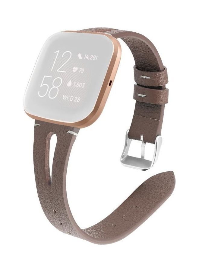 NIBEMINENT Leather Middle Opening Watch Strap For Fitbit Versa 2 Powder Gray - Image 1