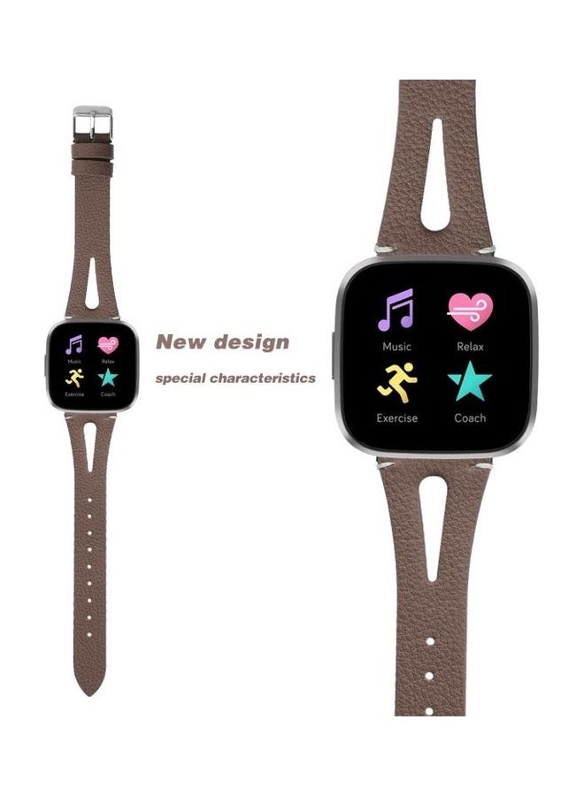 NIBEMINENT Leather Middle Opening Watch Strap For Fitbit Versa 2 Powder Gray - Image 3