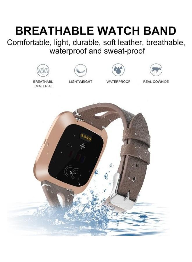 NIBEMINENT Leather Middle Opening Watch Strap For Fitbit Versa 2 Powder Gray - Image 4