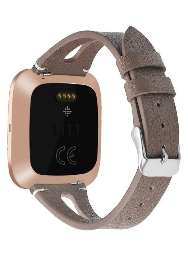 NIBEMINENT Leather Middle Opening Watch Strap For Fitbit Versa 2 Powder Gray - Image 2