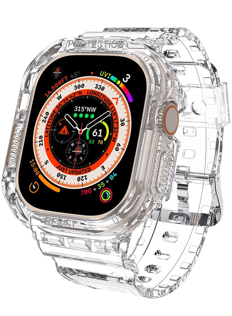 NIBEMINENT Compatible 2022 Apple Watch Ultra 49mm Band with Protective Bumper Crystal Clear Soft Sport Wristband  - Image 1