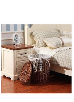 Golden Rattan Laundry Basket Household Dirty Clothes Hamper Round Wicker Woven Storage Basket with Lining and Lid for Clothes, Toys & Sundries for Bedroom Bathroom Laundry Room and Balcony, 2pcs (A-Brown)  - Image 2