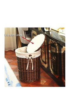 Golden Rattan Laundry Basket Household Dirty Clothes Hamper Round Wicker Woven Storage Basket with Lining and Lid for Clothes, Toys & Sundries for Bedroom Bathroom Laundry Room and Balcony, 2pcs (A-Brown)  - Image 4