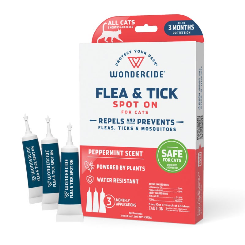 Wondercide - Flea and Tick Cat Spot On - Flea, Tick, and Mosquito Repellent, Prevention for Cats with Natural Essential Oils - Pet and Family Safe Up to 3 Months Protection - 3 Tubes of 0.03 oz - Image 1
