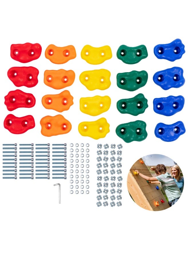 20 PCS Rock Climbing Wall Holds for Kids Adults,Indoor and Outdoor Playground Rock Wall Climbing Kit, Knotted Climbing Rope, Colourful Climbing Rock Wall Grips for Kids - Image 1