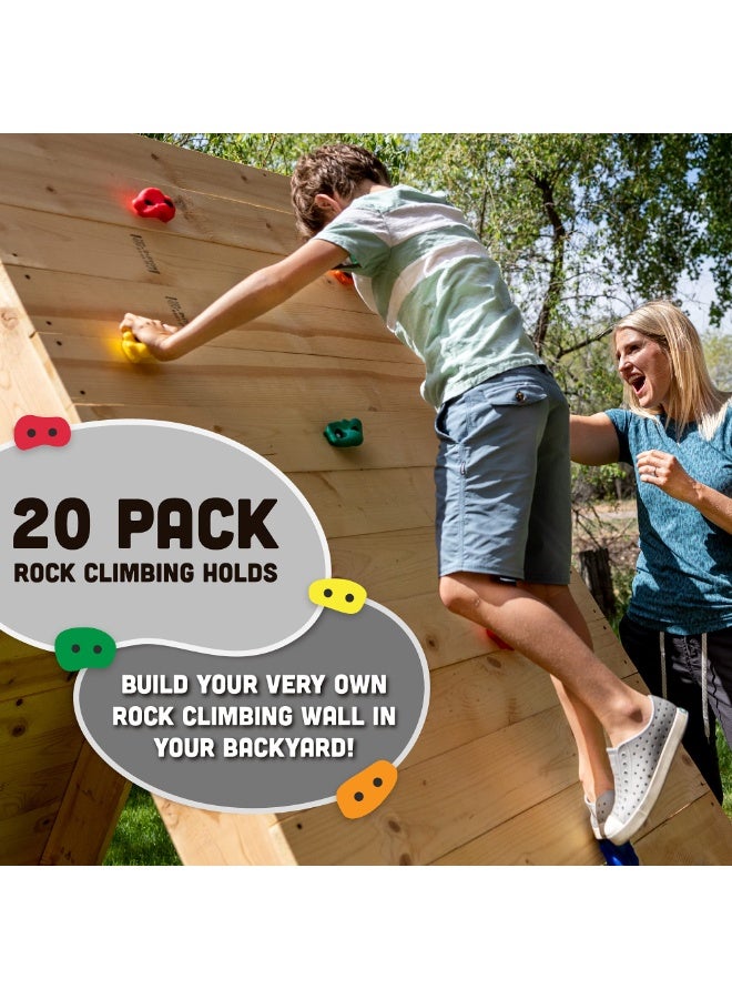 20 PCS Rock Climbing Wall Holds for Kids Adults,Indoor and Outdoor Playground Rock Wall Climbing Kit, Knotted Climbing Rope, Colourful Climbing Rock Wall Grips for Kids - Image 3