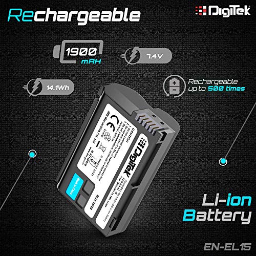 DIGITEK® (EN-EL15) Secondary Rechargeable Battery Packs for Digital Camera EN-EL15, Compatibility - D7000, D7100, D7200, D850, D750, D810, D500, D600, D610, D7500, D800, D800E, & V1 - Image 2