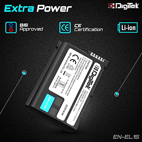 DIGITEK® (EN-EL15) Secondary Rechargeable Battery Packs for Digital Camera EN-EL15, Compatibility - D7000, D7100, D7200, D850, D750, D810, D500, D600, D610, D7500, D800, D800E, & V1 - Image 3