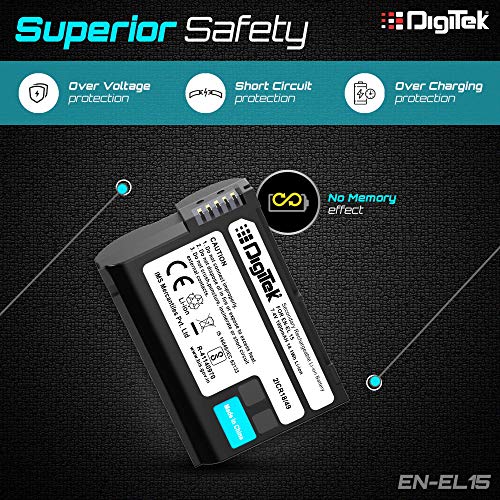 DIGITEK® (EN-EL15) Secondary Rechargeable Battery Packs for Digital Camera EN-EL15, Compatibility - D7000, D7100, D7200, D850, D750, D810, D500, D600, D610, D7500, D800, D800E, & V1 - Image 4